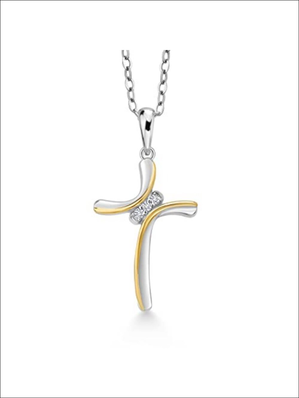925 Sterling Silver 10K Yellow Gold Lab Grown Diamond Cross Pendant Necklace